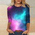 thumbnail image 2 of Camiseta de Trabajo de Manga 3/4 para Mujeres Crewneck Espacio Impresión Casual Suave Blusa Elástica para Verano Primavera, 2 of 4