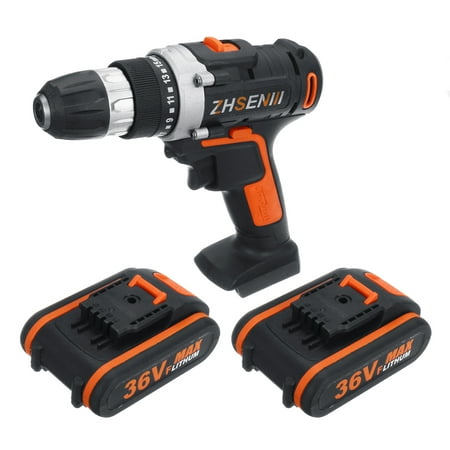 2 Speed Electric Cordless Drill Impact Wrench LED Light with 2Pcs/1Pc Lithium Batteries, 36V Cordless 15+1 Torque