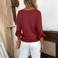 thumbnail image 4 of CAIVO Women Blouses Dressy Casual Linen Round Neck Ruffle Sleeve Loose 3/4 Sleeve O-Neck Solid Color Cozy Tops, 4 of 5