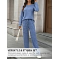 thumbnail image 4 of FEOYA Ladies Matching Pajamas 2 Piece Womens Ribbed Knit Pajamas Set Long Sleeve Lounge Outfits Fall Cozy Sleepwear L Blue, 4 of 7