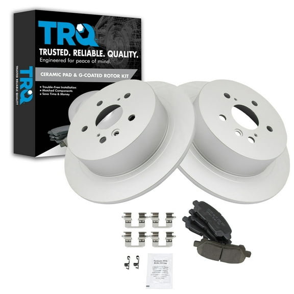 TRQ Rear Brake Pad & Rotor Kit Brake Pads Brake Rotor Ceramic Solid Premium G-Coated Fits Select 2008-2013 Toyota Highlander