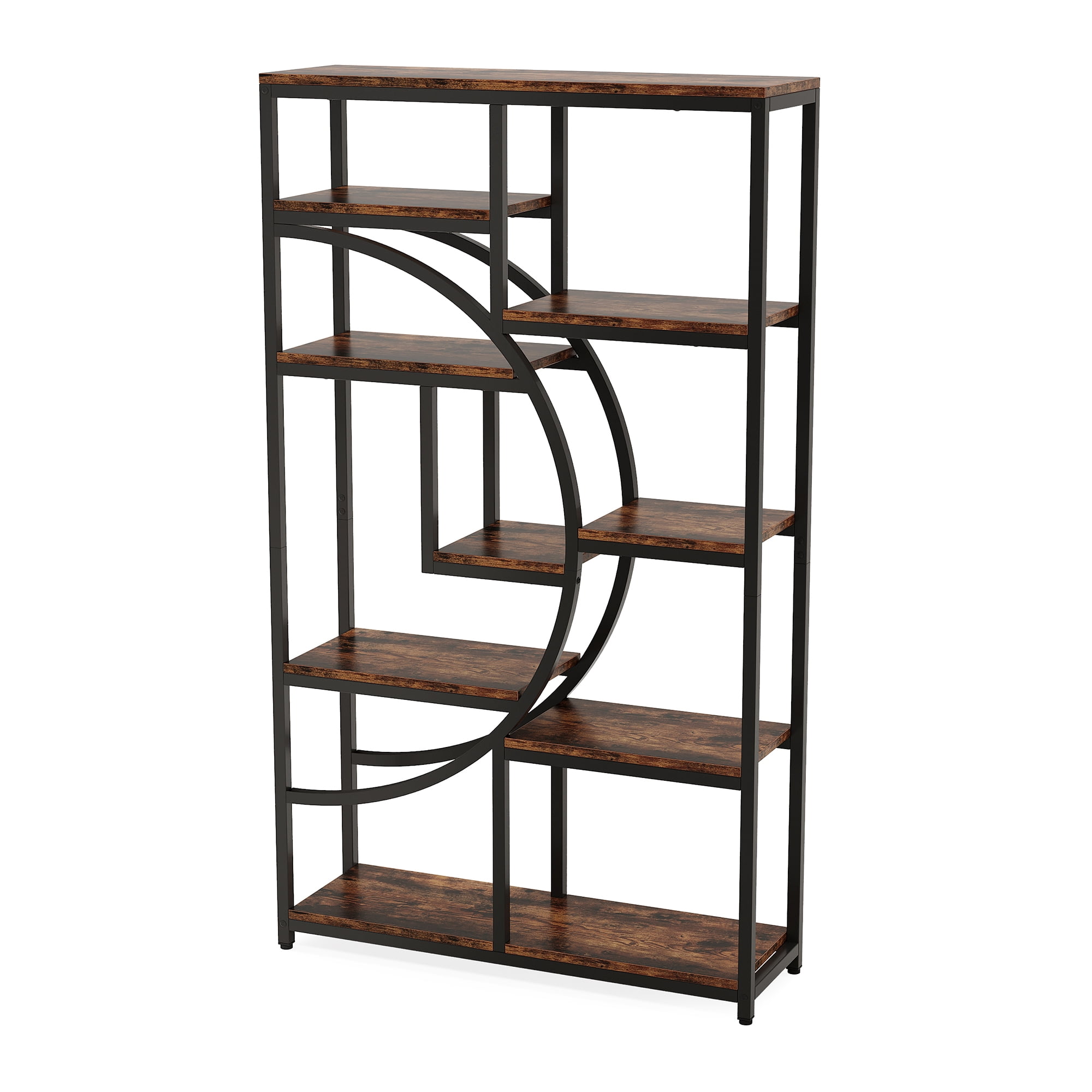 MAYEERTY Industrial Half-Moon Etagere Bookcase, 68.9" 9 Open Storage Shelves Display Rack for Living Room, Bedroom & Home Office