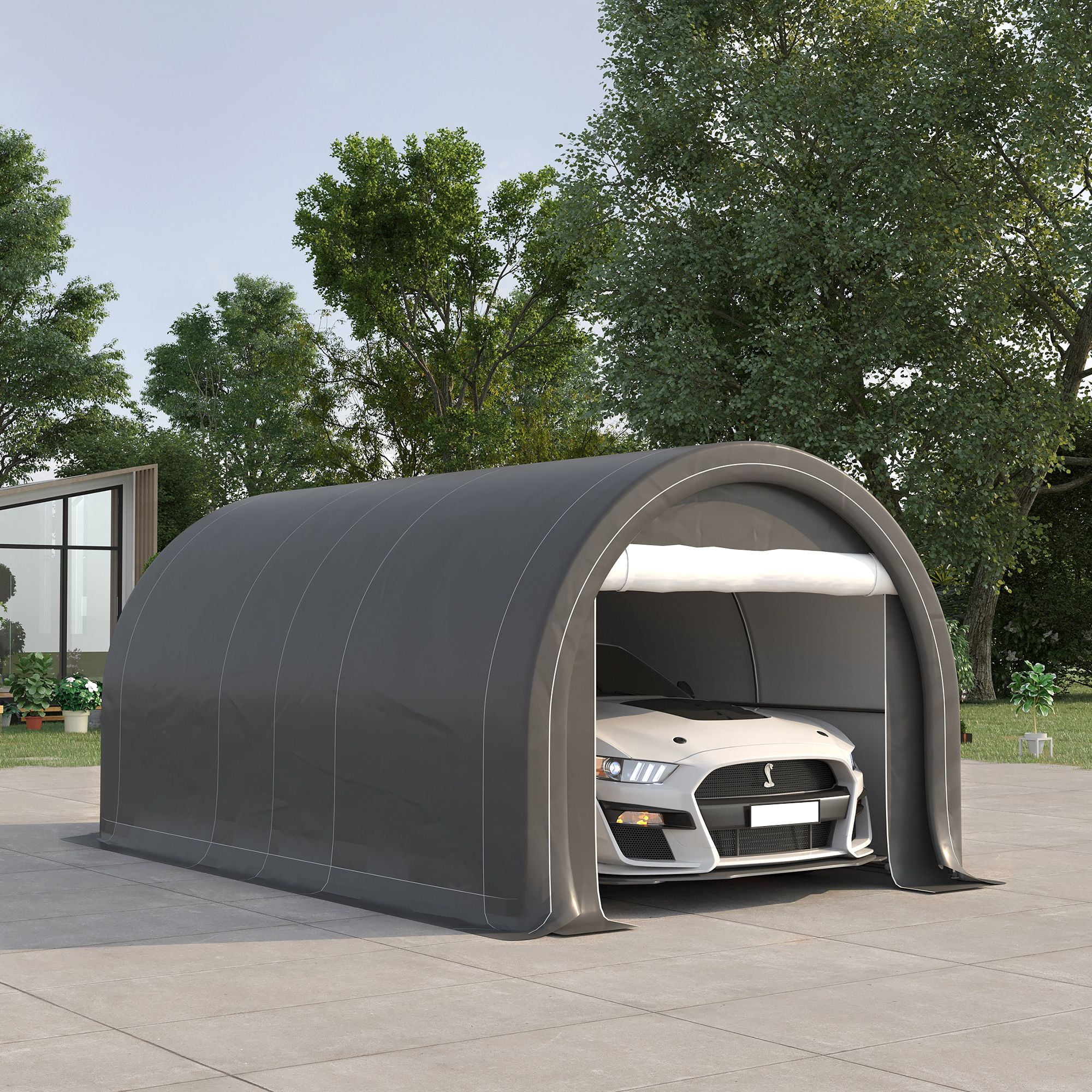 Outsunny 10' x 16' Carport, Heavy Duty Portable Garage Storage Tent with Galvanized Steel Frame and UV-Resistant PE Canopy, Gray Shelter for Car, Truck, Boat, or Garden Tools