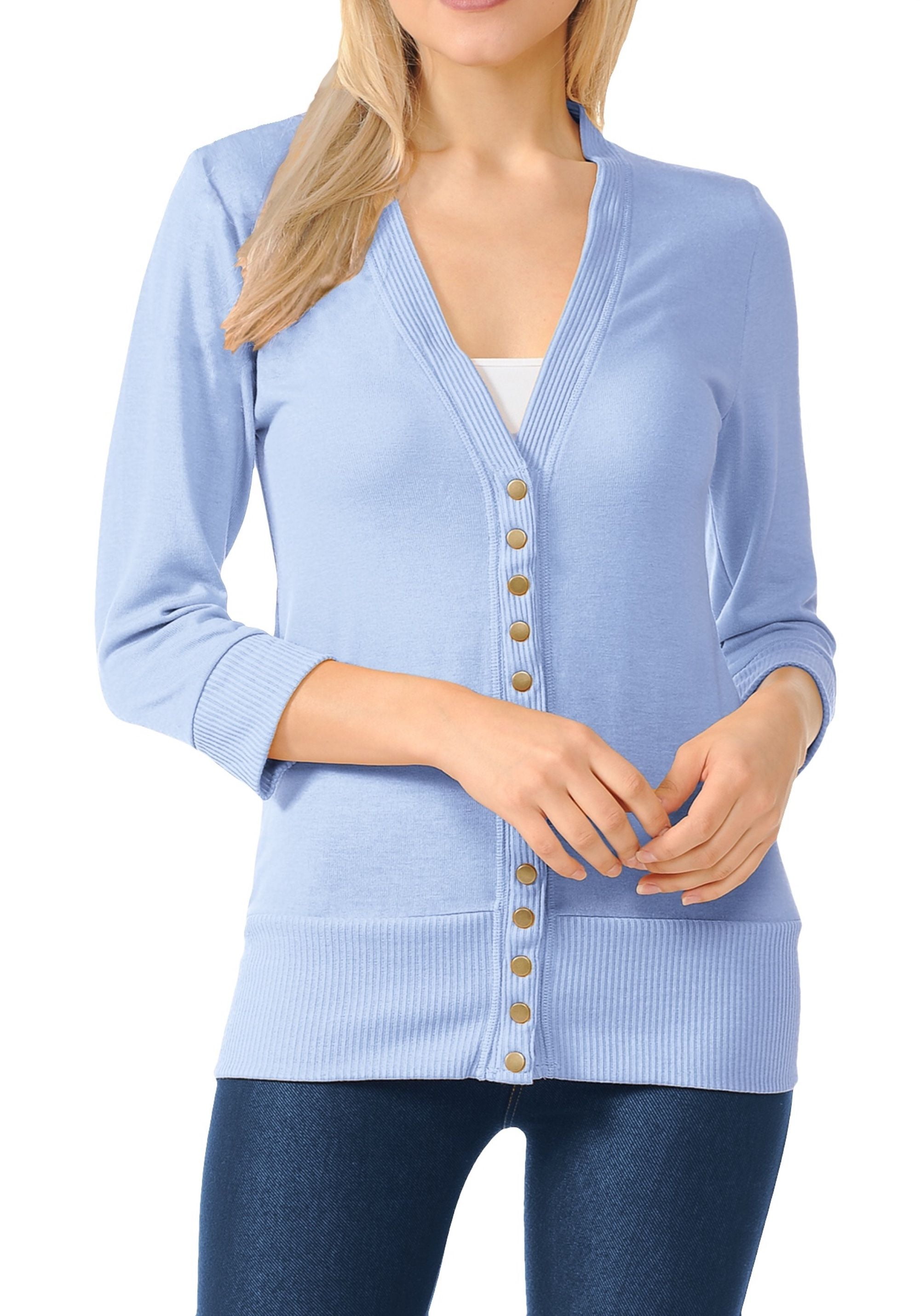JJ Perfection Womens Solid Woven Button Down 3/4 Sleeve Cropped Cardigan