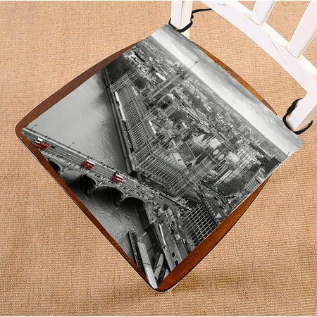 

PHFZK Cityscape Chair Pad Black and White Aerial View of the Houses of Parliament with Red London Buses Seat Cushion Chair Cushion Floor Cushion Two Sides Size 20x20 inches