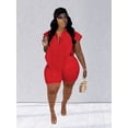 thumbnail image 4 of Lovelywholesale Women's Plus Size Turndown Collar Side Split Shorts Set, 4 of 4