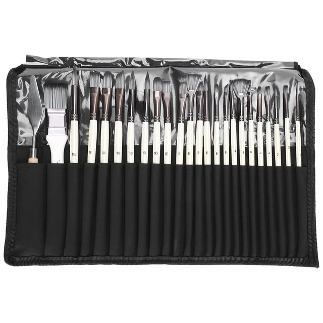 Juego de 24 pinceles de pintura Nikou Lana de nailon mango de madera con bolsa para pintura acrílica y acuarela color blanco perla