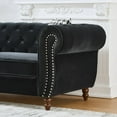 thumbnail image 5 of 87" Chesterfield Loveseat Sofa, Comfy Velvet Cloud Couch with Roll Armrest & Nailhead, Modern 3-Seater Tufted Corner Couch for Living Room, Black, 5 of 9