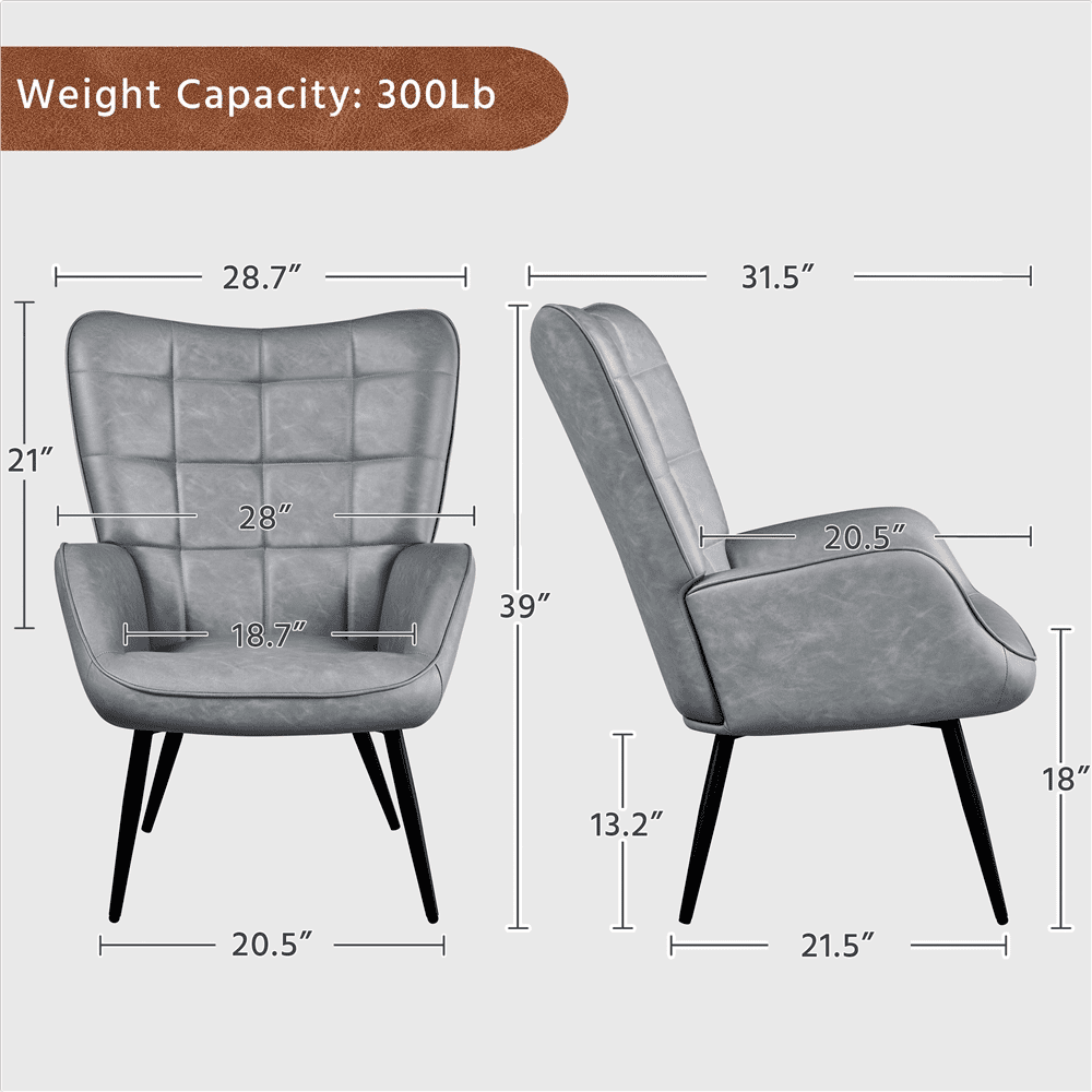 Alden Design Mid-Century Modern Faux Leather Wingback Accent Chair, Gray