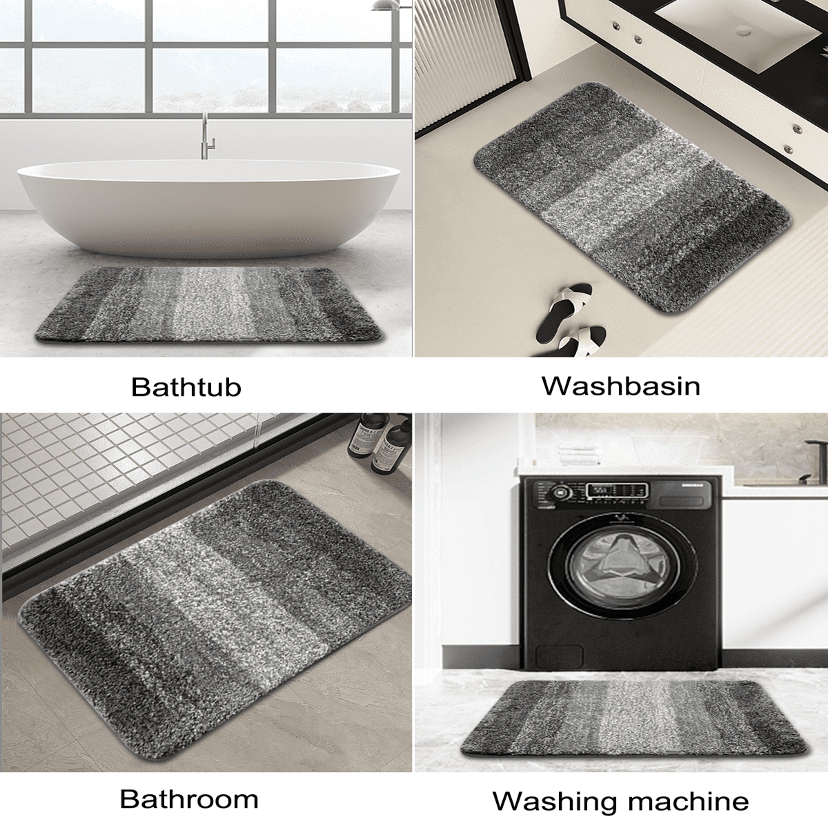 Artnice Microfiber Washable Bathroom Rugs, 24"x35" Gray Absorbent Bath Mats, Non-Slip Plush Ultra Soft Bathroom Mats