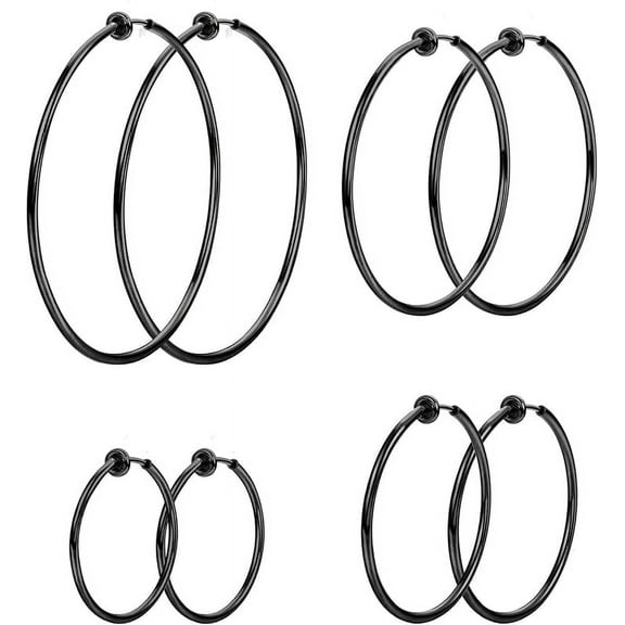 4 Pairs Stainless Steel Clip On Hoop Earrings for Women Fake Hoop Earrings Spring Hoop Earrings For Non-Pierced Ears-Yomhary