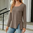 thumbnail image 2 of WREESH Womens Fashion Tunic Tops Solid Color Side Button Split Hem Square-Neck Side Button Lace Long Sleeve Loose T-Shirt Pullover Coffee, 2 of 4