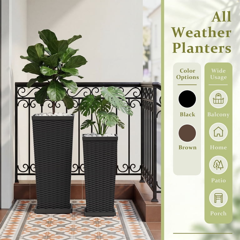 Devoko 32" Tall Outdoor Planters, Set of 2 with Trays photo 5