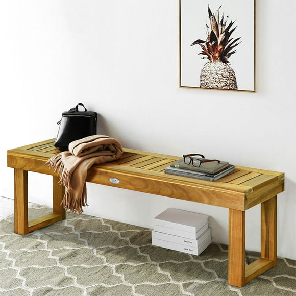 Costway Banc de Salle à Manger d'Extérieur en Bois d'Acacia 52 Pieds' Siège de Chaise à Lattes