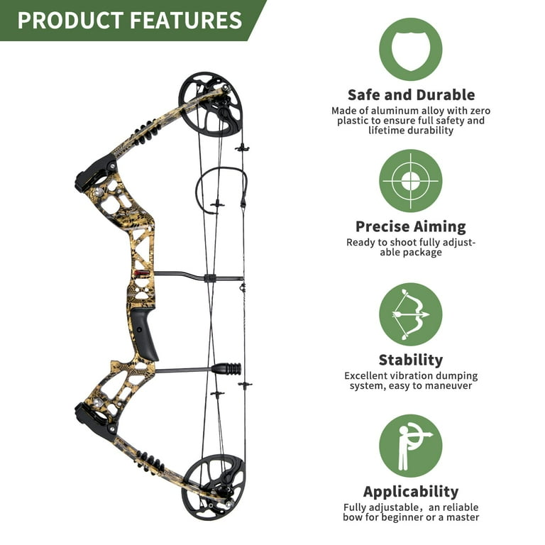 Buy SHARROW Archery Hunting Compound Bow Set with Max Speed 320fps (30-70  lb, Pull Draw Length 23.5-30.5-inch, Camo Color) Online at Low Prices in  India 