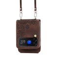thumbnail image 3 of SaniMore for Samsung Galaxy Z Flip 3 6.7" Folding Embossed Wallet Case, PU Leather Case with Card Slot & Cross Body Strap Shockproof Protective Case for Girls Ladies, Brown, 3 of 7
