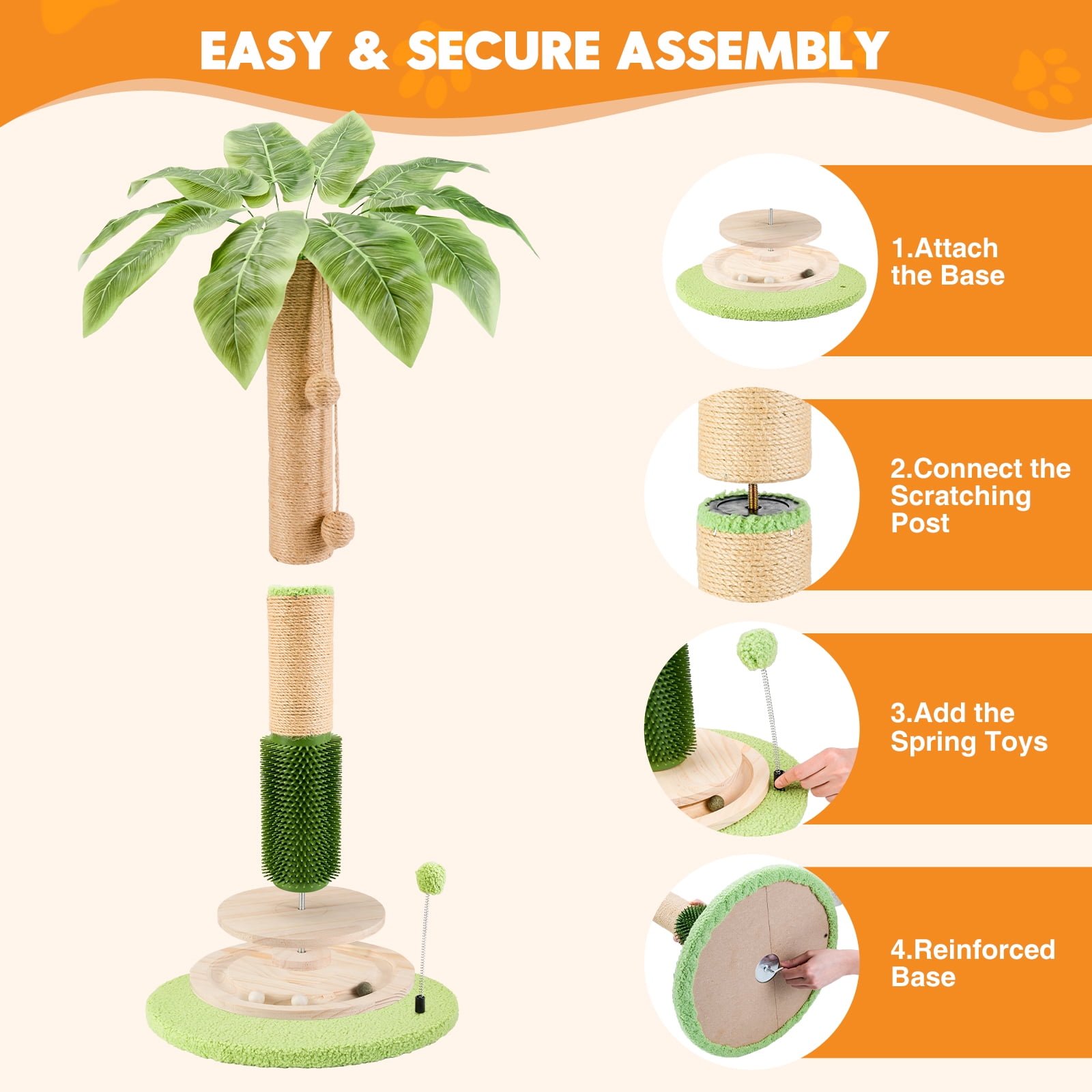 40'' Tall Cat Scratcher with Sisal Rope,Cat Scratching Posts for Indoor Cats with Interactive Ball,Self Groomer with Hanging Ball for for Kittens Adults Cats