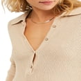 thumbnail image 4 of Women Shorts Jumpsuit Solid Color Long Sleeve Lapel Button Knit Bodysuits, 4 of 5