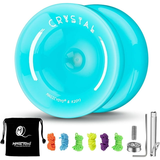 MAGICYOYO Yoyo Réactif pour Débutants K2, Yoyo à Double Usage pour Enfants avec Roulement Non Réactif de Remplacement pour Intermédiaire + Dissolvant de Roulement + Étui Yoyo + 12 Cordes Yoyo (Bleu)