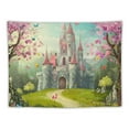 thumbnail image 5 of Nawypu  Cartoon Tapestry, Fairy Tale Castle Scenery in Floral Garden Princess Kids Girls Fantasy Picture, Fabric Wall Hanging Decor for Bedroom Living Room Dorm, Pink Blue, 5 of 6