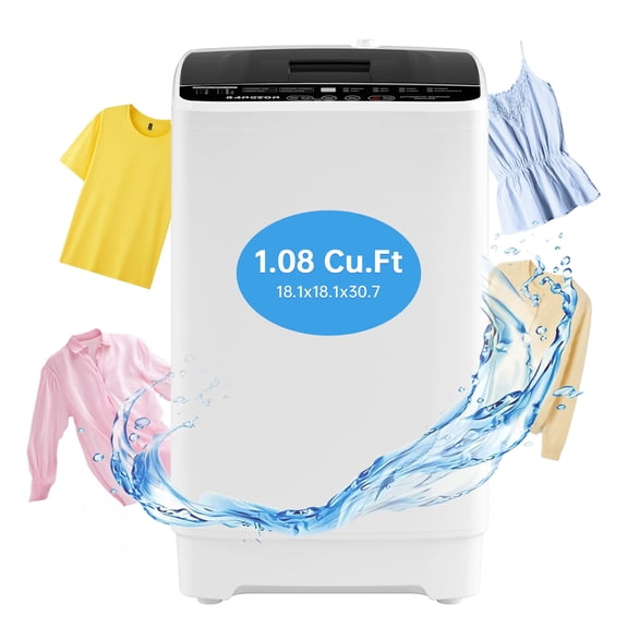 Bangson 1.08cu.ft Portable Washing Machine, Full-Automatic Compact Washer with 8 Programs & Drain Pump for Apartment, Dorm, Home