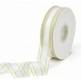 thumbnail image 1 of Cinta de organza blanca de 1 pulgada y 50 yardas con borde dorado, transparente, suave y lisa, rollos de cinta de gasa con carrete., 1 of 9