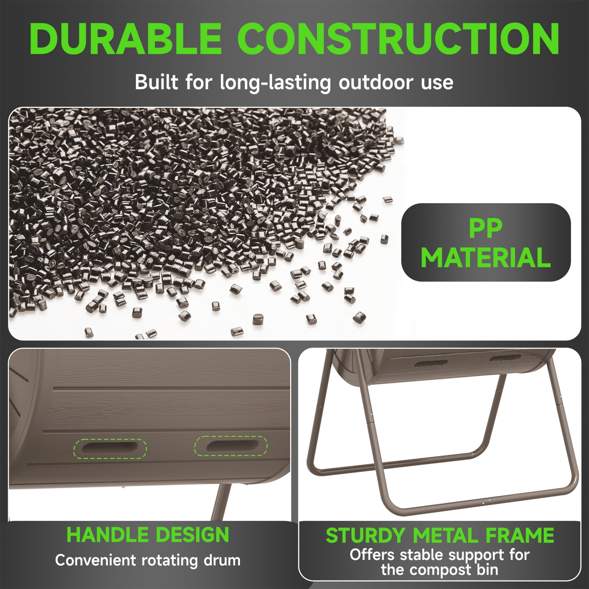 EasyUp Dual Chamber Tumbling Composter 43 Gallon Large Outdoor Tumbling Composter Efficient Batch Composting Easy Turn Design