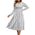 thumbnail image 6 of HAPIMO Round Neck Floral Print Pleated Dress Women Casual Dress for Daily Wear Gray M, 6 of 6