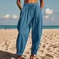 thumbnail image 6 of Wutalume Women's Casual Wide Leg Pants, Solid Color with Side Tie, Cropped Comfy Pants with Pockets, High Waisted,Perfect for Summer Outings,Royal Blue L, 6 of 7