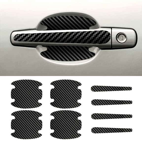8Pcs TPU Carbon Fiber Handle Cup Protector w/ Sticker & Paint Guard - Auto Car Door Scratch Protection Films Universal