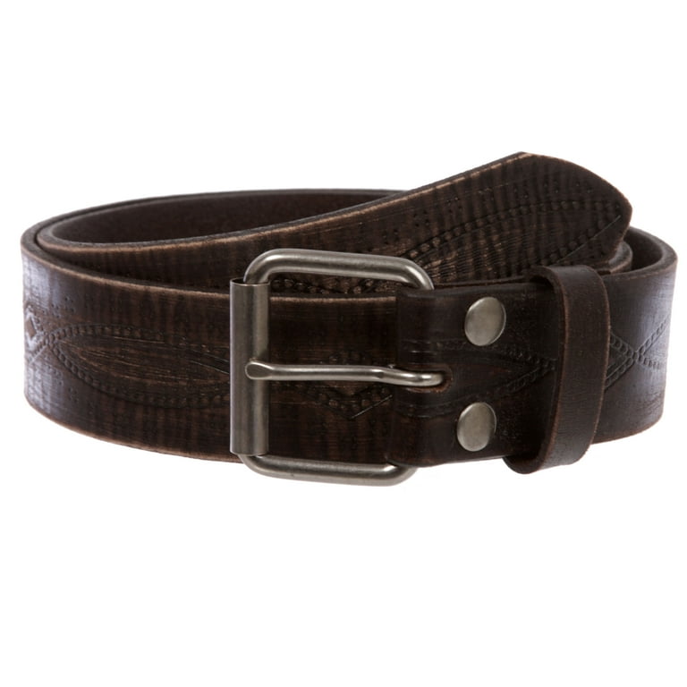 Vintage Western Leather Belt – Distressed Solid Leather With Curved Bone Buckle