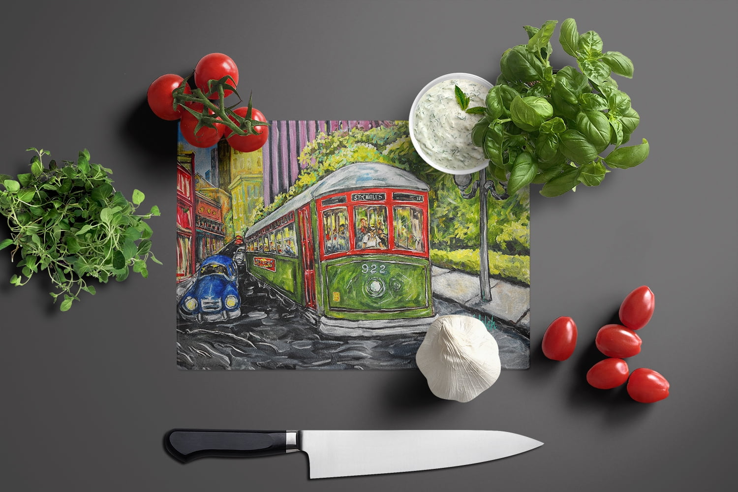 Saint Charles No. 922 Streetcar Again Glass Cutting Board 12 in x 15 in