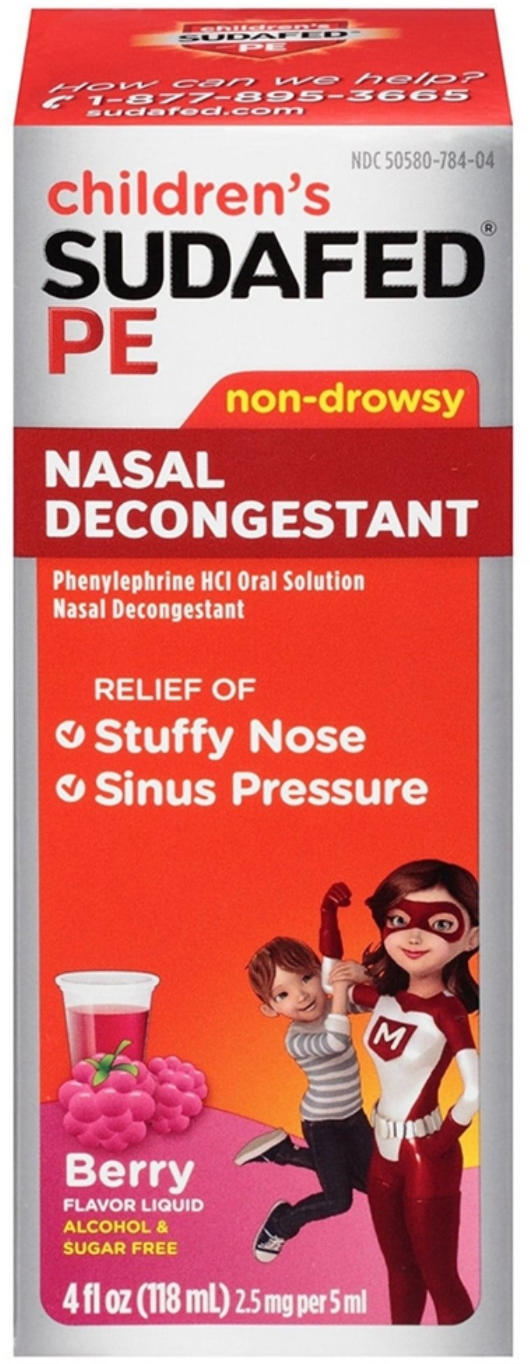 4 Pack SUDAFED PE Children's Nasal Decongestant Liquid, Berry 4 oz