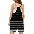 thumbnail image 4 of JTSRKL Girls Sleeveless Jumpsuits with Pockets Casual Striped Color Block Print Spaghetti Strappy Short Rompers Loose Fit Overalls for Kids Teens Cute Summer Outfit Clothes 2025 Black 13-14 Years, 4 of 7