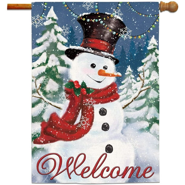 Christmas Flags 28x40 Double Sided, Snowman Burlap Garden Flags