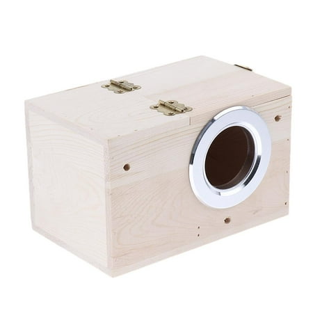 Wooden   Parrot Clear View Window  Bird Nesting Feeding Station House - Right Open  19.2 x 12 x 11.5cm