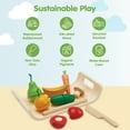 thumbnail image 3 of PlanToys® Wooden Fruits & Vegetables Cutting Set | Montessori-Inspired Play Food for Toddlers | Pretend Play Kitchen Toy with Knife and Tray | Educational Fine Motor Toy, 3 of 8