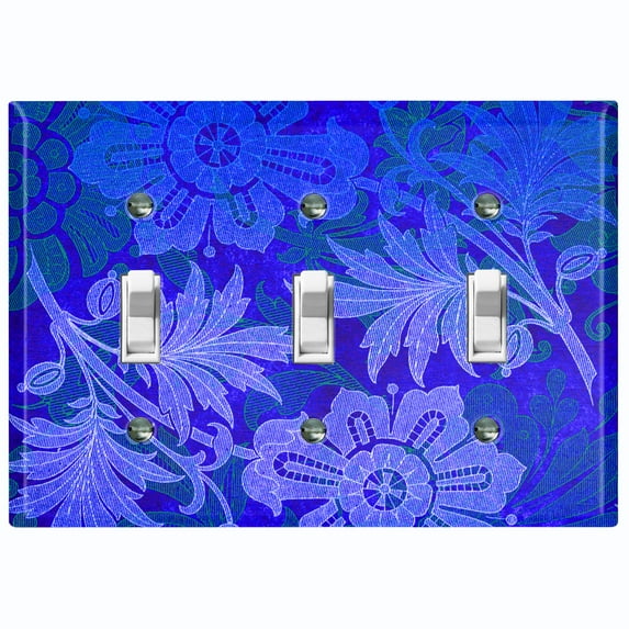 Metal Light Switch Plate Cover Purple Blue Floral Damask Wallpaper WAL028
