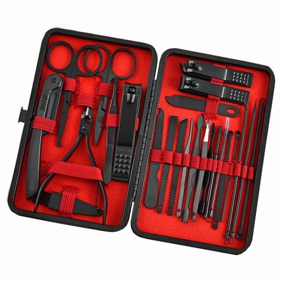 Xukmct 24 Pcs Professional Nail Clipper Set Fingernail Toenail Clippers Manicure Pedicure Set Stainless Steel Grooming Set with Case, Red