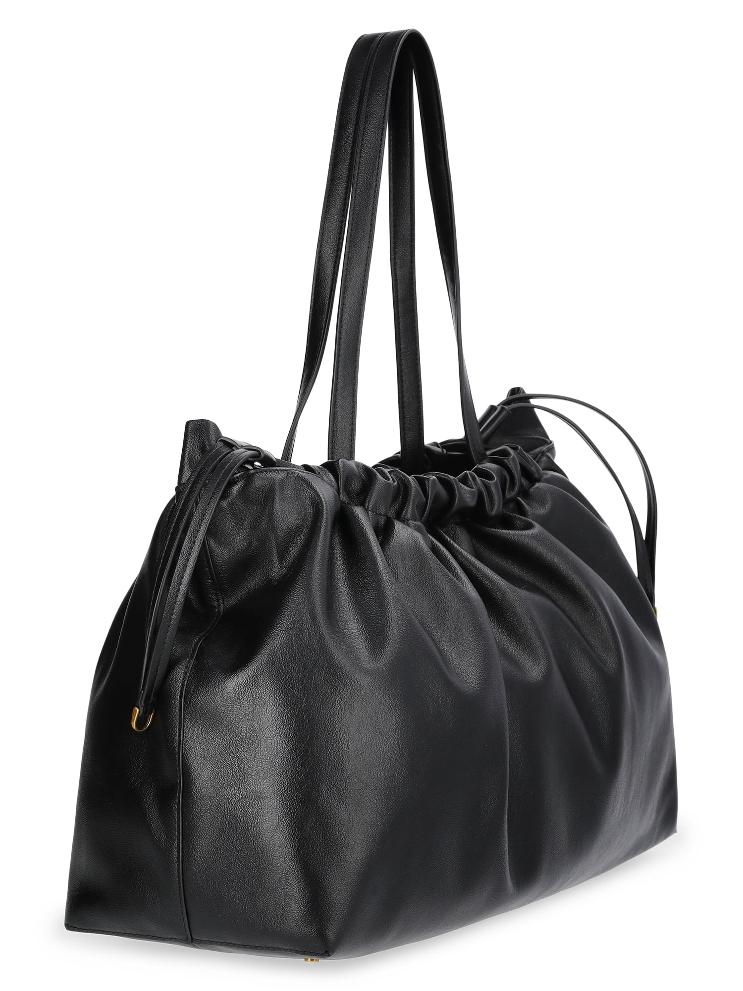 Scoop Women's Faux Leather Oversized Drawstring Pouch Tote, Black