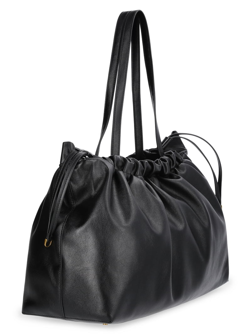 Scoop Women's Faux Leather Oversized Drawstring Pouch Tote, Black