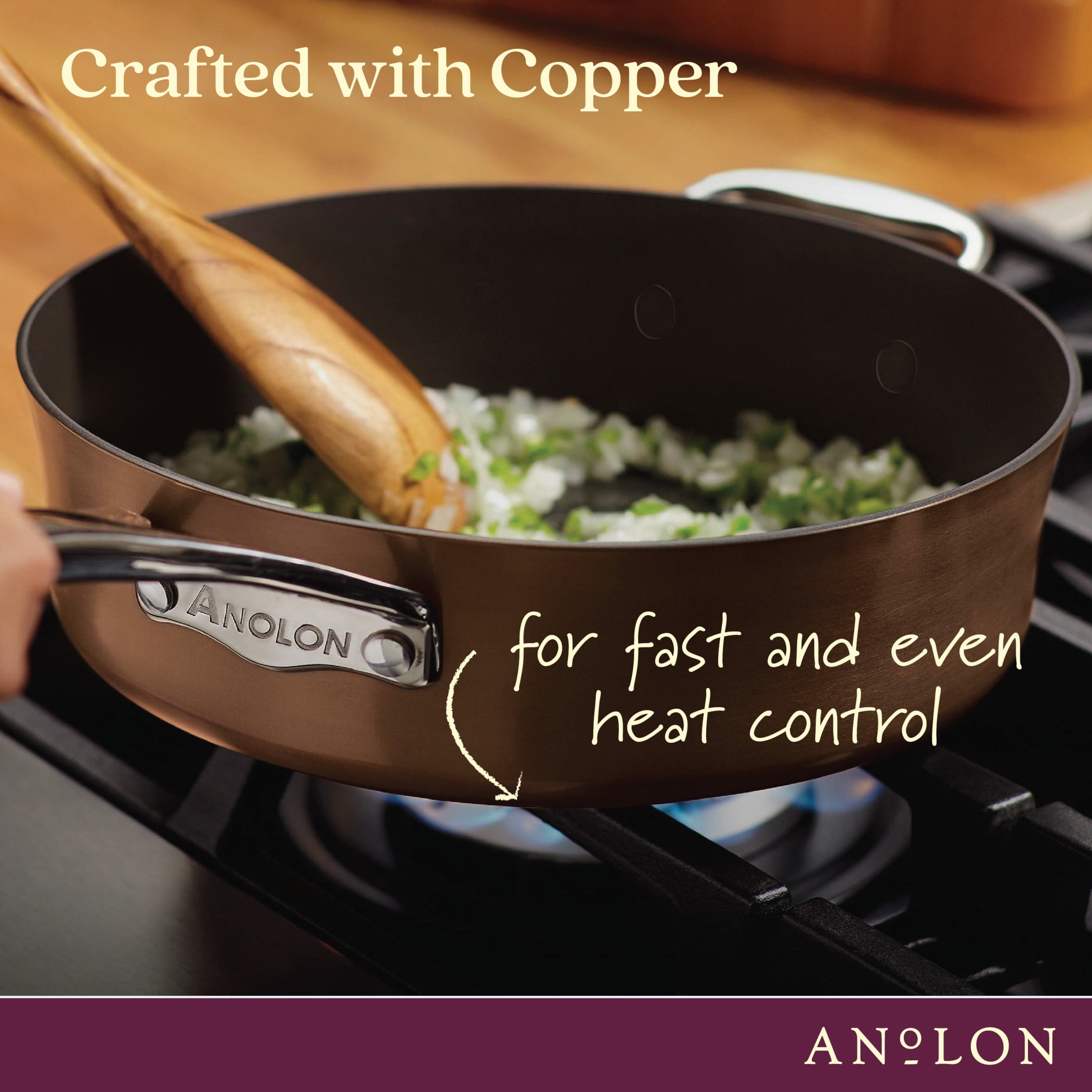 Anolon Nouvelle Copper Luxe 11 Piece Induction Compatible Nonstick Pots and Pans Set, Sable