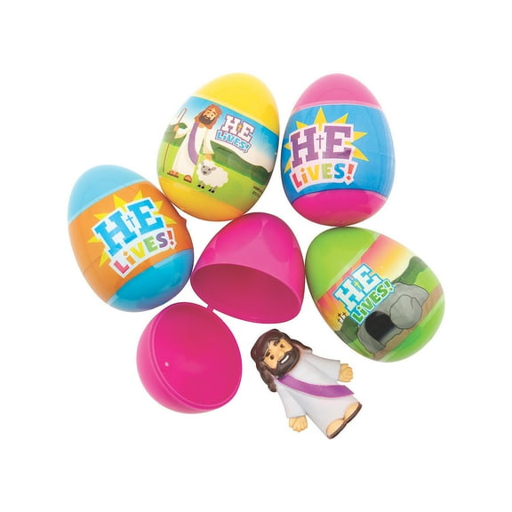 Fun Express 2 1/2" He Lives Toy-Filled Plastic Easter Eggs - 24 Pieces