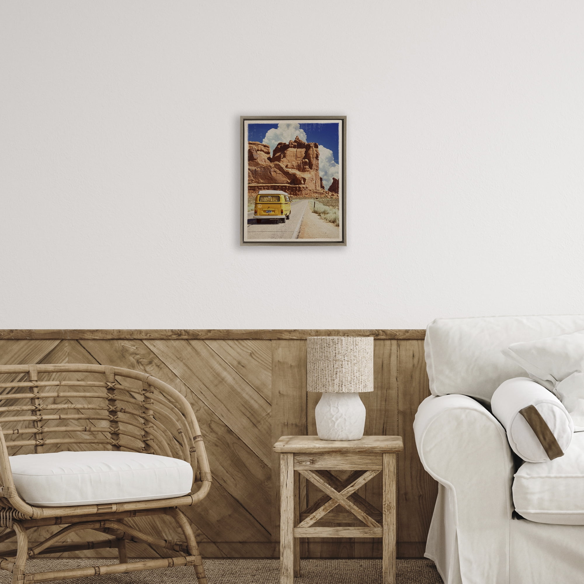 Retro Desert Adventure Brown Framed Floater Canvas Wall Art, design by Old Red Truck