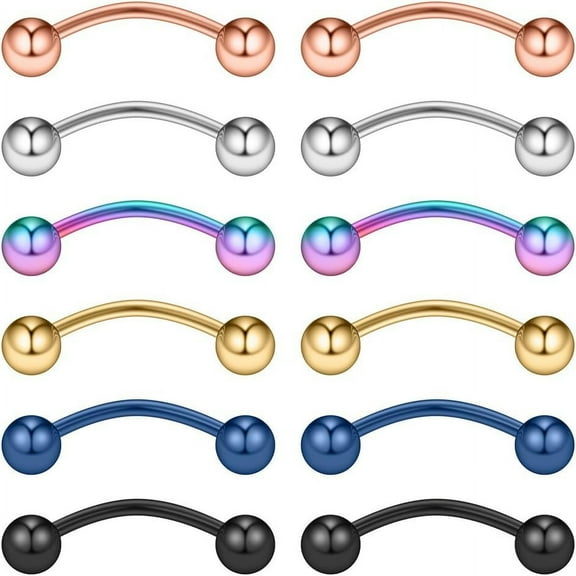 12pcs Surgical Steel Tiny Curved Eyebrow Ear Navel Belly Lip Ring Barbell Piercing Jewelry 20g 6mm/8mm/10mm