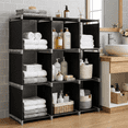 thumbnail image 2 of 3-Tier 9-Cube Modular Storage Organizer Steel Tube & Non-Woven Fabric Shelf, 2 of 8