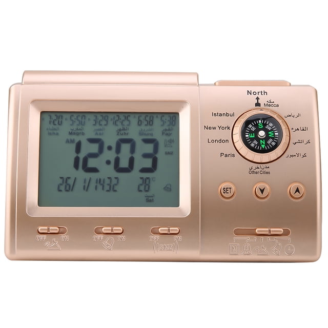 Nuevo reloj digital islámico con alarma de oración y pantalla LCD Azan, recordatorio de tiempo de oración.