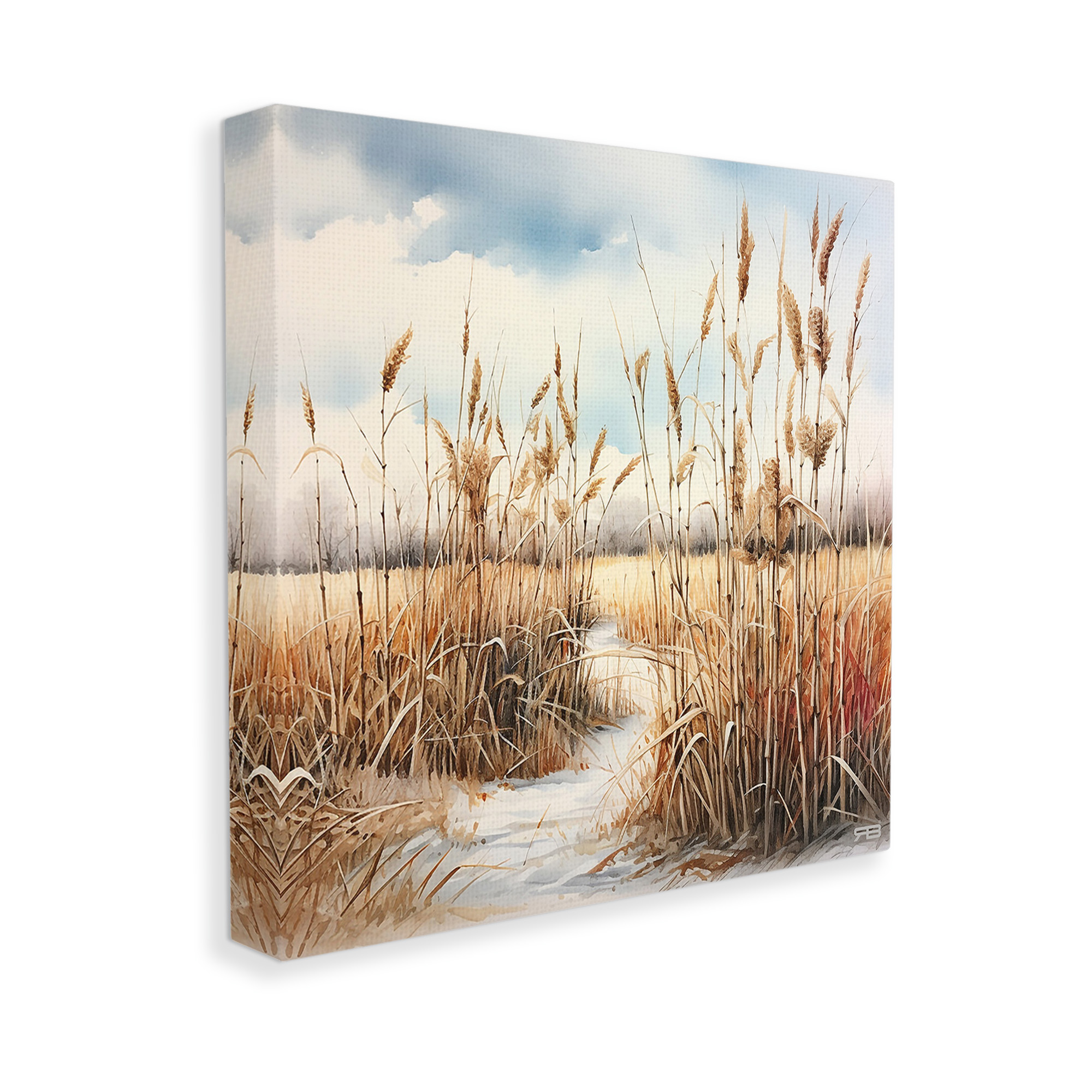 Stupell Industries Looming Beach Reeds Landscape Painting Gallery Wrapped Canvas Art Print Wall Art, 17 x 17