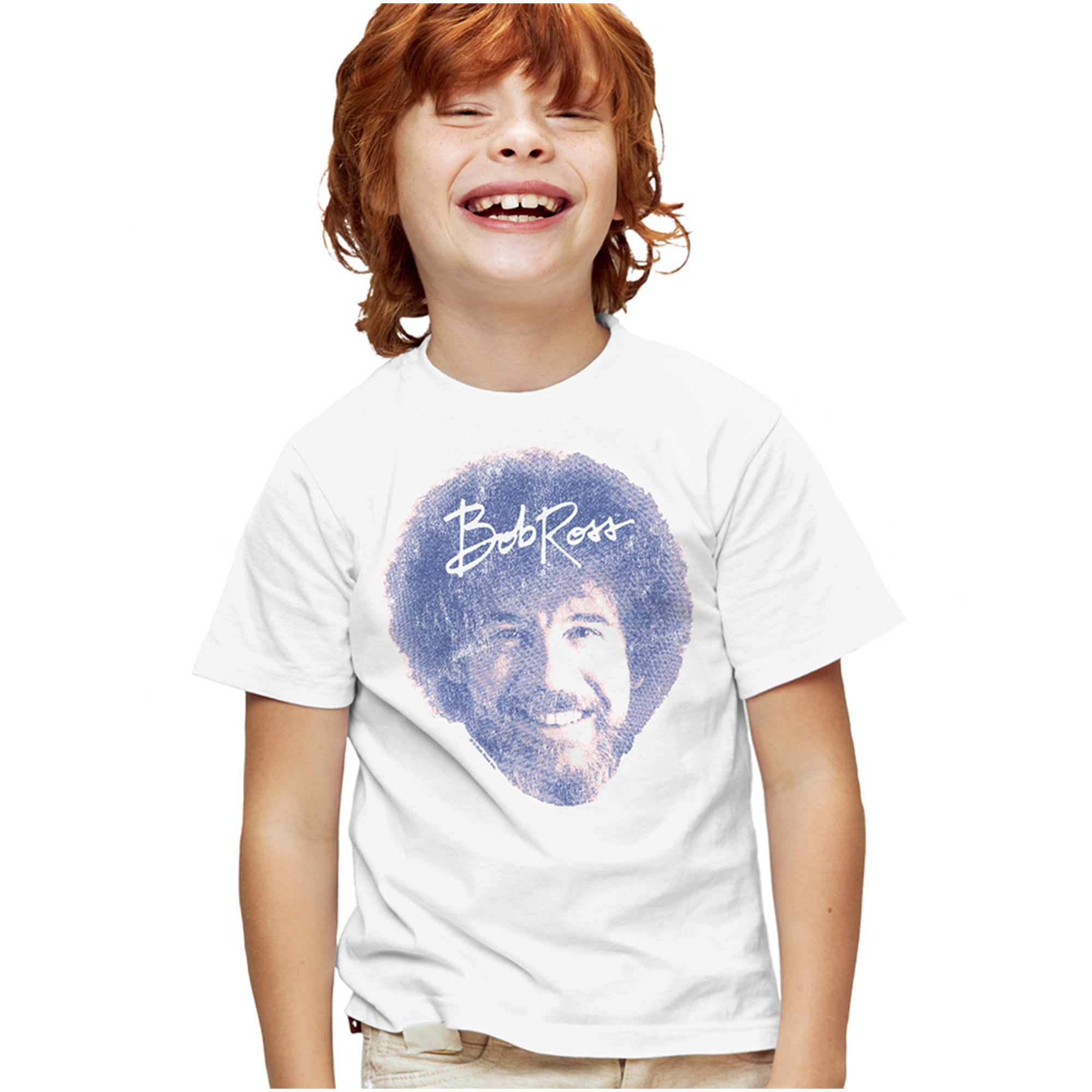 Bob Ross Bob Face Kids T Shirt for Youth Boys and Girls, White, Small