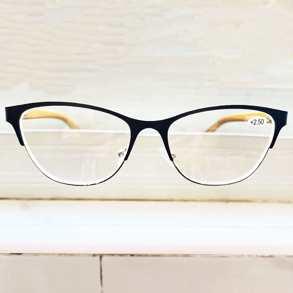 New Trendy Women's Blue Cat Eye Reading Glasses 3.50, Classic HD Fashion Metal Spring Hinge Readers +3.50